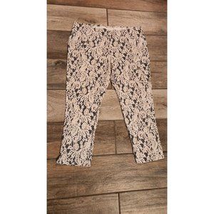 CHICO'S LACE PRINT PANTS COLOR BEIGE/BLACK RAYON/NYLON SIZE 3(L)